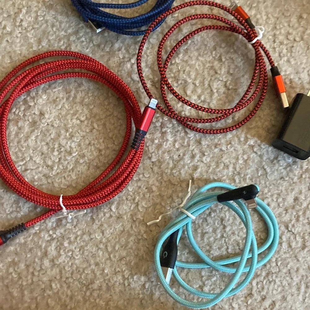 📱NOT TESTED 5pc Lot Bundle -Lightening Braided Charging Cable USB Adapter Apple